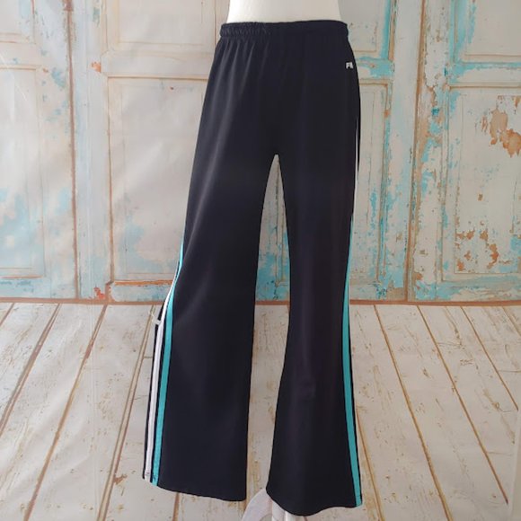 FILA stripe slight flare leg stretch waist track jogger pant/size M/blk blu wht - Picture 1 of 8